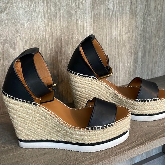 See by Chloe Platform Wedge Sandals with Ankle Strap Black Sz 38 (US 8) - Picture 3 of 6